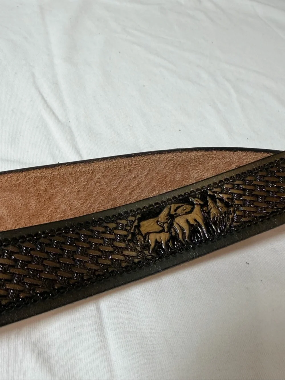 Western Full Grain Cowhide Leather 69W Oversized Tooled Black Brown Animal Belt